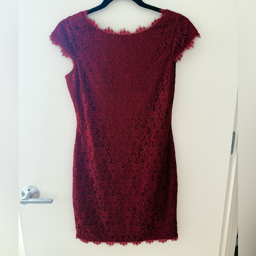 Eliza J Lace Mini Dress in Burgundy